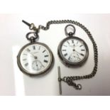 Victorian silver open faced pocket watch, (London 1874) with a silver albert chain, together with a