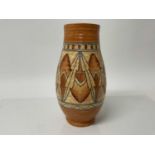 Charlotte Rhead Crown Ducal orange and brown vase, signed, 26cm high