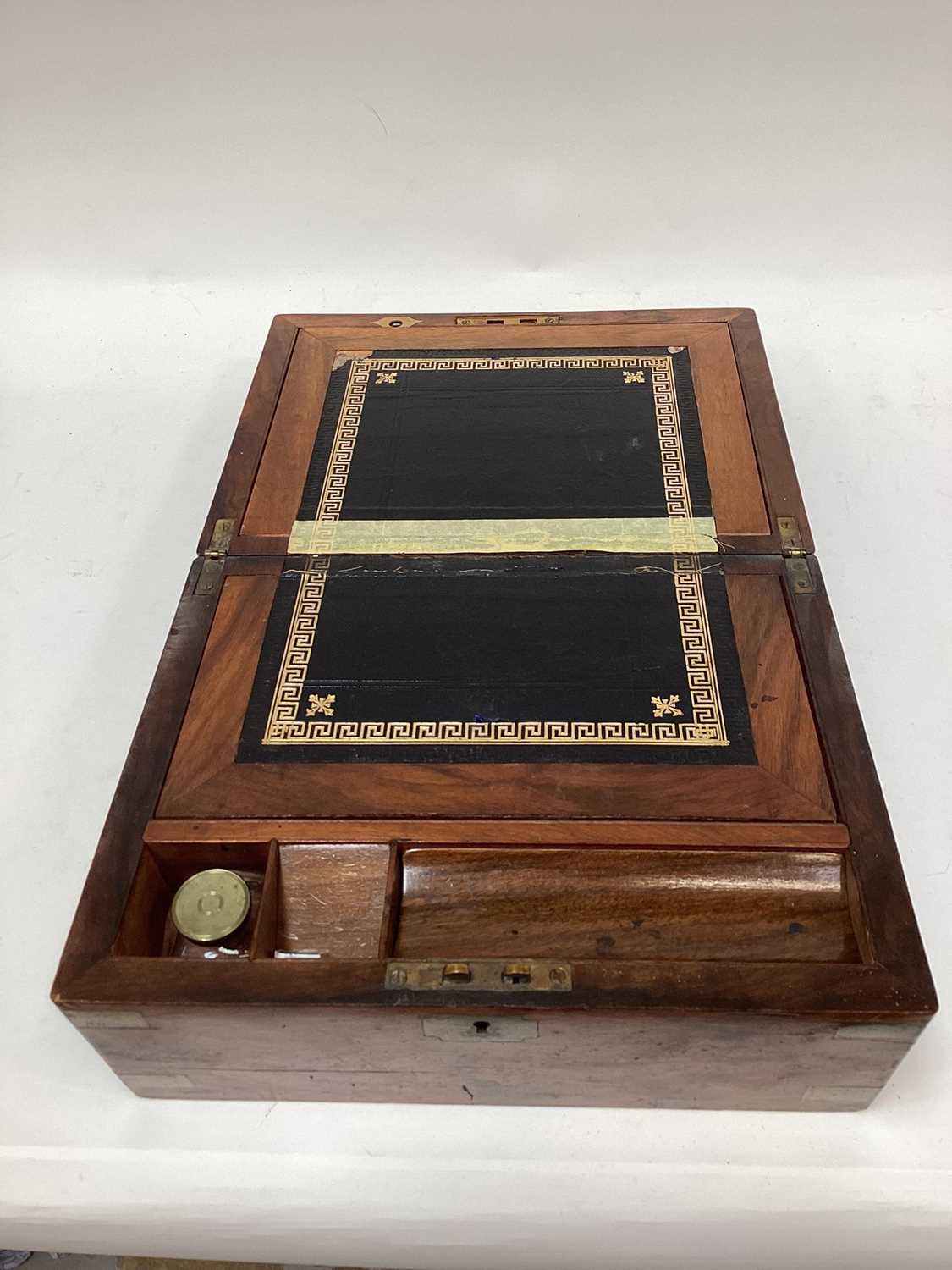 Victorian brass bound mahogany writing slope, 30cm wide - Image 4 of 8