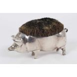 Early 20th century novelty pen wipe in the form of a Pig, (London, date letter rubbed), maker Goldsm