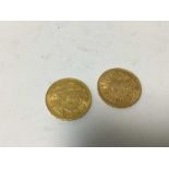 Switzerland - Gold 20 Francs 1927 x 2 GEF-AU (2 coins)