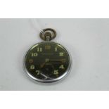 Second World War Jaeger Le Coultre open faced military pocket watch, with black dial, luminous hour