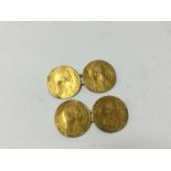 France - Gold 5 Franc coins of Napoleon III circa 1856-60 x 4 formed into cufflinks with adjoining 9