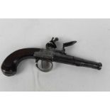 18th century Flintock cannon barrel pocket pistol by Turvey with box lock, turn-off barrel, silver w