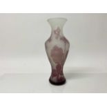 Cameo glass vase with floral decoration on purple ground, unsigned, 25cm high