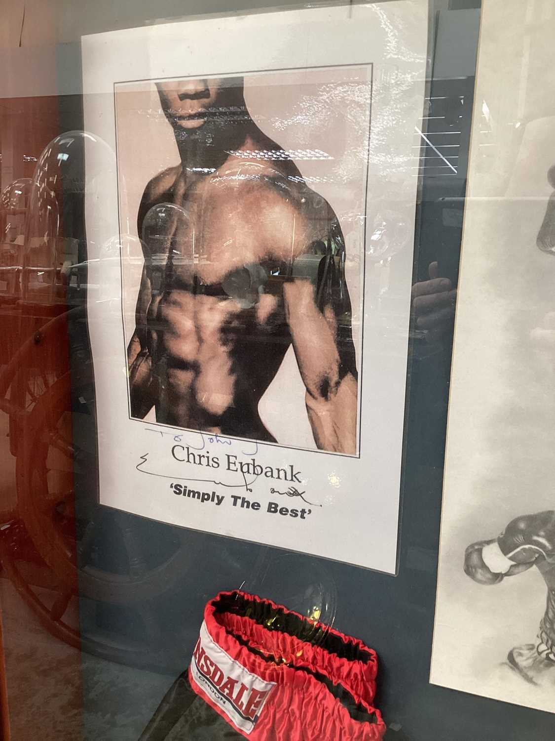 Chris Eubank signed boxing gloves, trophy etc in glazed frame - Image 2 of 8
