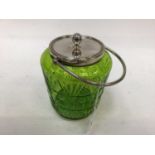WMF super nickel? Green glass biscuit barrel with Silver plated mount