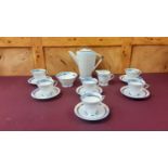 Art Deco Shelley teaset with blue and silver banded decoration - 15 pieces