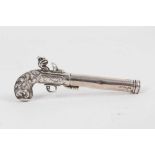 Victorian Sampson & Mordan silver propeling pencil in the form of a flintlock pistol, the barrel sta