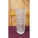 Sklo Union, Czech clear pressed glass vase by Frantisek Vizier, 25cm high