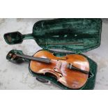 Late 19th century German cello, recently refurbished, together with bow, cased