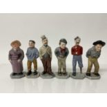 Set of six Royal Worcester James Hadley menu holder figures from the Down and Out series