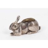 Edwardian novelty pin cushion in the form of a seated Rabbit, (Chester 1908), 6.5cm in length
