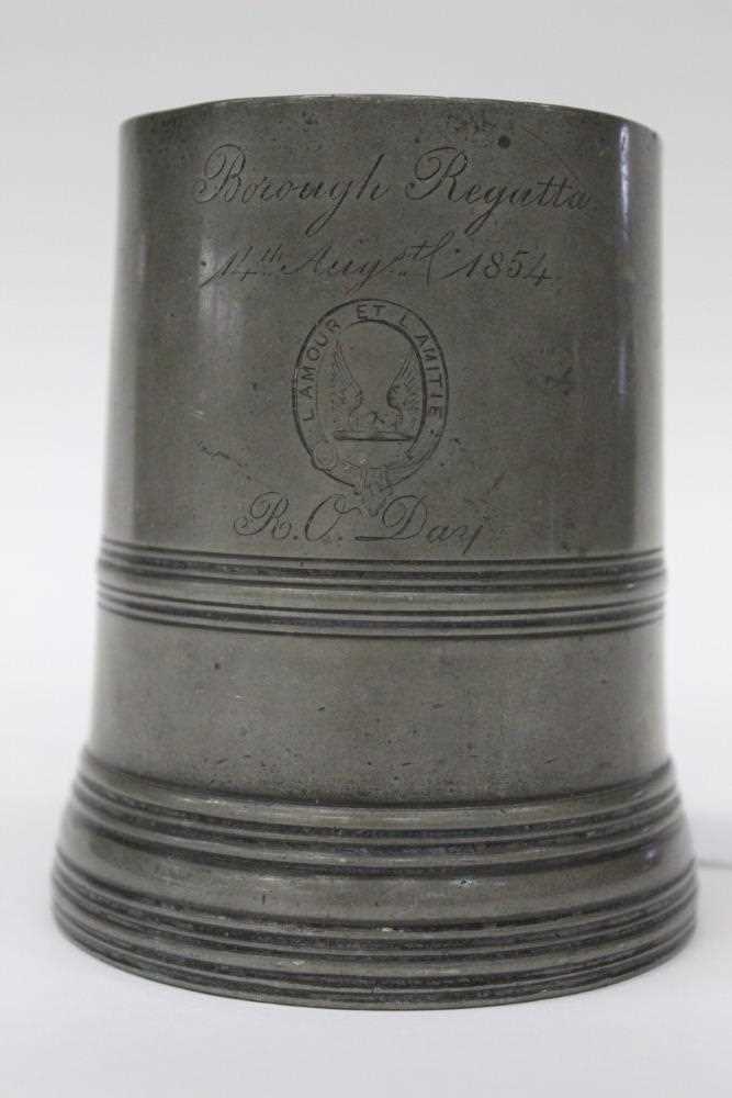 Victorian pewter tankard by Watts & Harton, London, engraved Borough Regatta, 14th Aug, 1854, R.O. D - Image 3 of 4