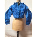 Victorian Blue Satin Silk Cropped Jacket with matching belt and bow stated to have been worn at Quee