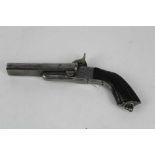 Late 19th century Continental Percussion Pinfire double barrelled over coat pistol with octagonal b