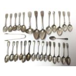 Quantity various silver spoons and pair silver sugar tongs