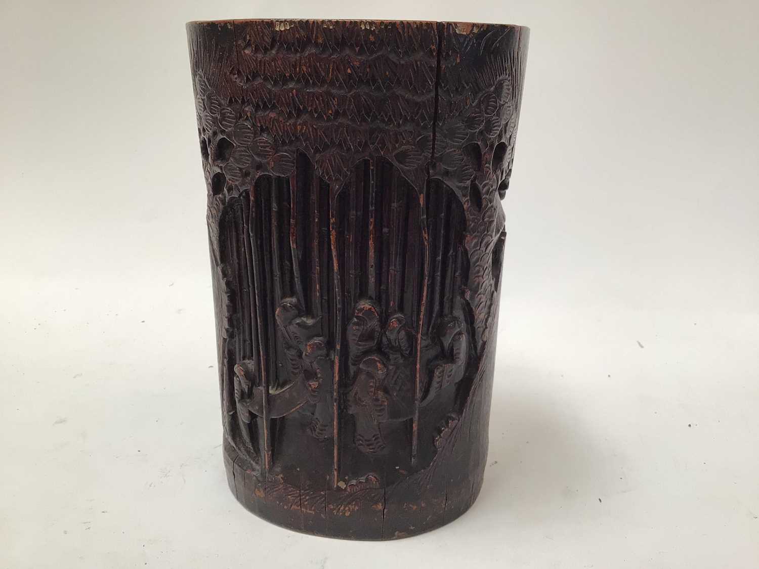 Two 20th century carved Bamboo brush pots (2) - Image 4 of 10