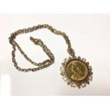 Victorian gold sovereign in 9ct gold pendant mount on chain