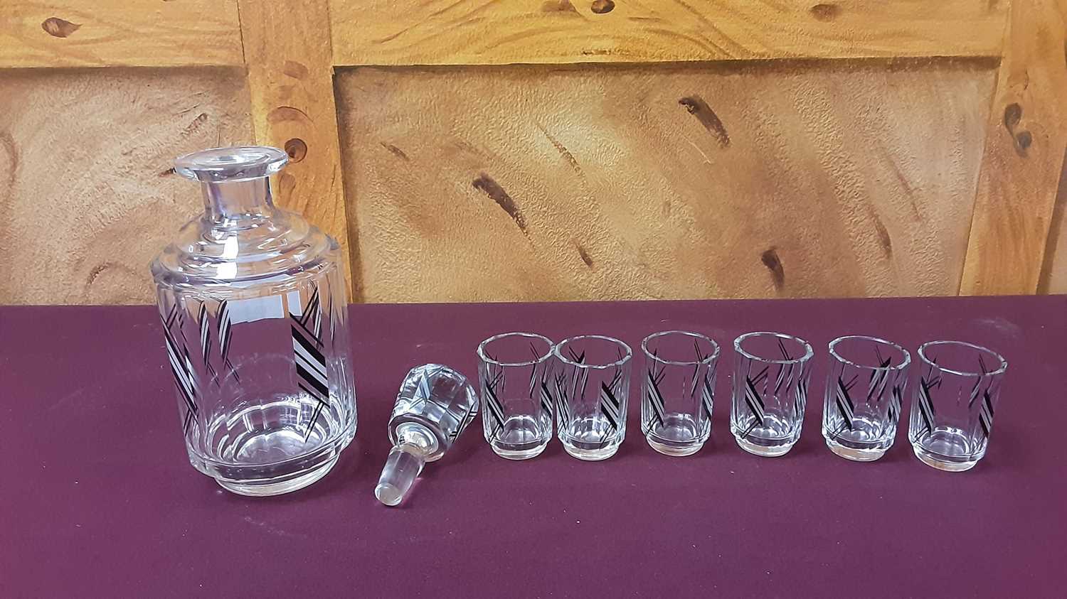 Art Deco glass spirit decanter and six shot glasses - Image 2 of 2