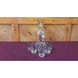 Art Deco glass spirit decanter and six shot glasses