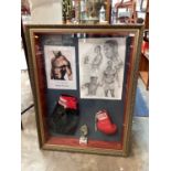 Chris Eubank signed boxing gloves, trophy etc in glazed frame