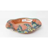 Carlton ware lustre shaped dish with floral decoration on orange ground, 25.5cm wide