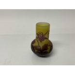 Emile Galle cameo glass vase with floral decoration, signed, 10cm high