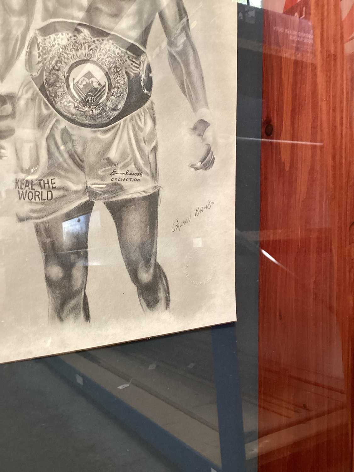 Chris Eubank signed boxing gloves, trophy etc in glazed frame - Image 8 of 8