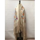 Antique Chinese embroidered silk shawl