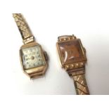 Two vintage 18ct gold cased wristwatches, both on plated expandable bracelets