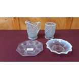 Group of glass to include signed studio glass bowl, Victorian opalescent glass items and others