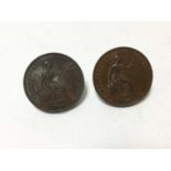 G.B. - Copper Pennies Victoria 1847 AEF and 1848/7 AEF (2 coins)