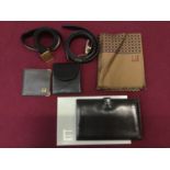 Dunhill Accessories including silk scarf new in cellophne, boxed black leather wallet, grey leather