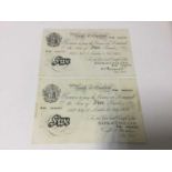 G.B. - Five Pound white banknotes to include signatures K.O. Peppiatt, London 3 November 1945 prefix