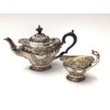Edwardian silver bachelors teapot and matching milk jug (Birmingham 1906)