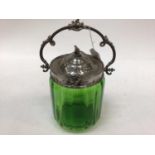 Art Nouveau Biscuit barrel with green glass liner