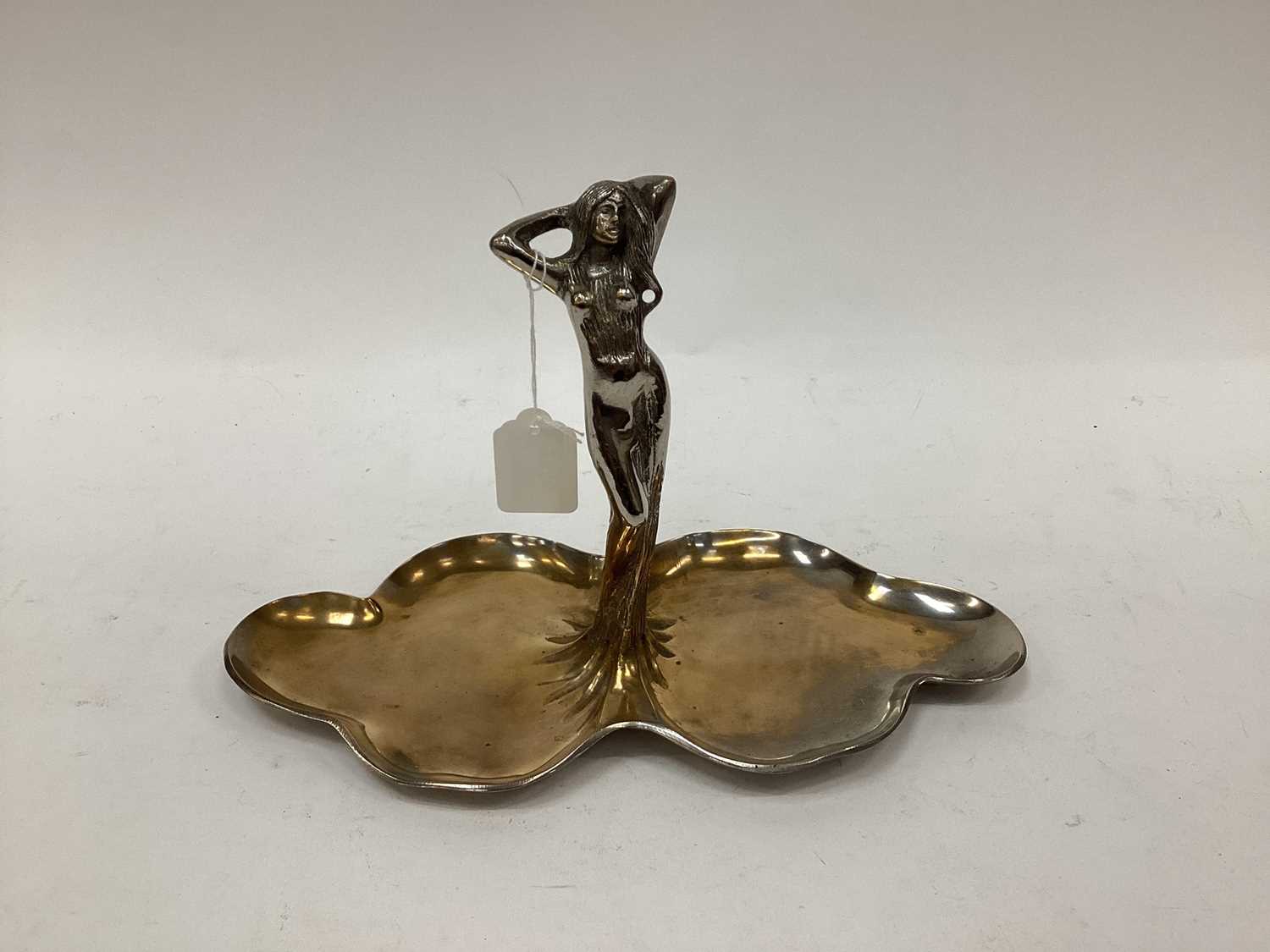 Silver plated on brass dish with nude female