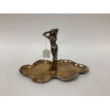 Silver plated on brass dish with nude female