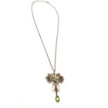 Edwardian 15ct gold peridot and seed pearl open work pendant on chain