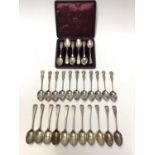Set of eleven Victorian Glasgow silver teaspoons and other silver spoons