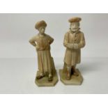 Two Royal Worcester blush ivory figures - man wearing old English dress and man wearing a turban