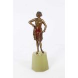 Josef Lorenzl Art Deco cold-painted bronze figure of a woman, shown wearing a flapper dress and stri