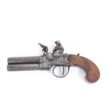Early 19th century Flintlock double barrelled over and under pocket pistol with tap action, turn off