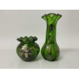Two Venetian green glass vases with silver overlay, 22cm high and 11cm high