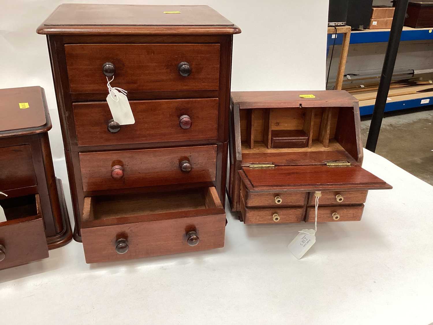 Three miniature mahogany chests of drawers and a miniature bureau - Image 4 of 8