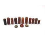 Collection of Chinese carved carnelian tubular beads and others