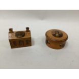 Two pieces of Victorian Robert Burns related Mauchlineware, including a cotton reel dispenser and a