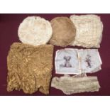Antique lace and linen including Maltese lace lappet, similar deep flounce (1m approximately), Malt