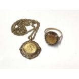 Gold Dos Pesos 1945 coin in 9ct gold pendant mount on 9ct gold chain